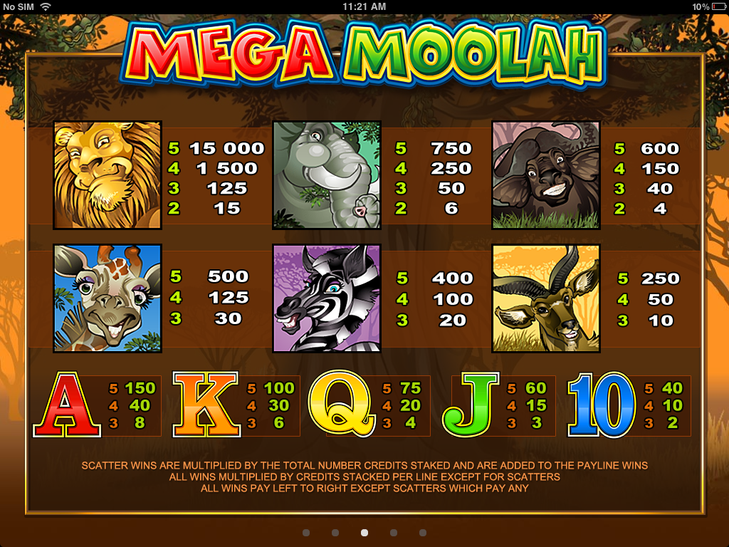 mega moolah slot paytable